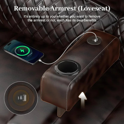 3 seater recliner sofa set with 2-tier cushion, 3+1 pieces in living room, 3 seater reclining couch leather with removable conso