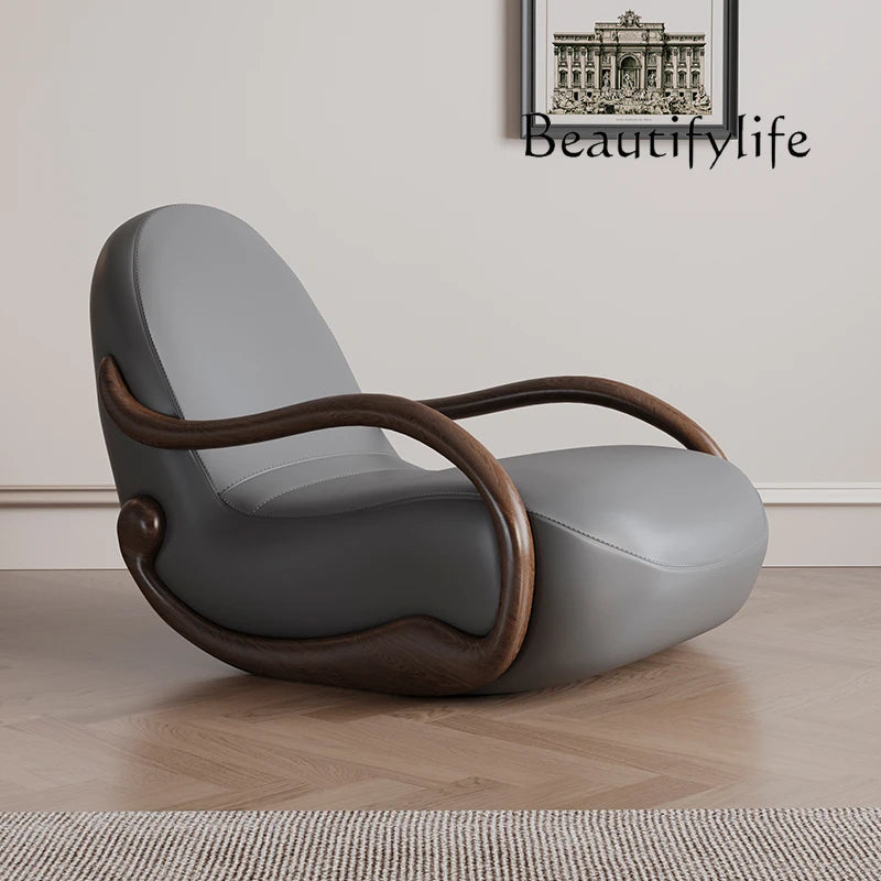 Design rocking chair new Chinese leisure chair walnut armrest living room balcony lazy recliner Italian minimalist