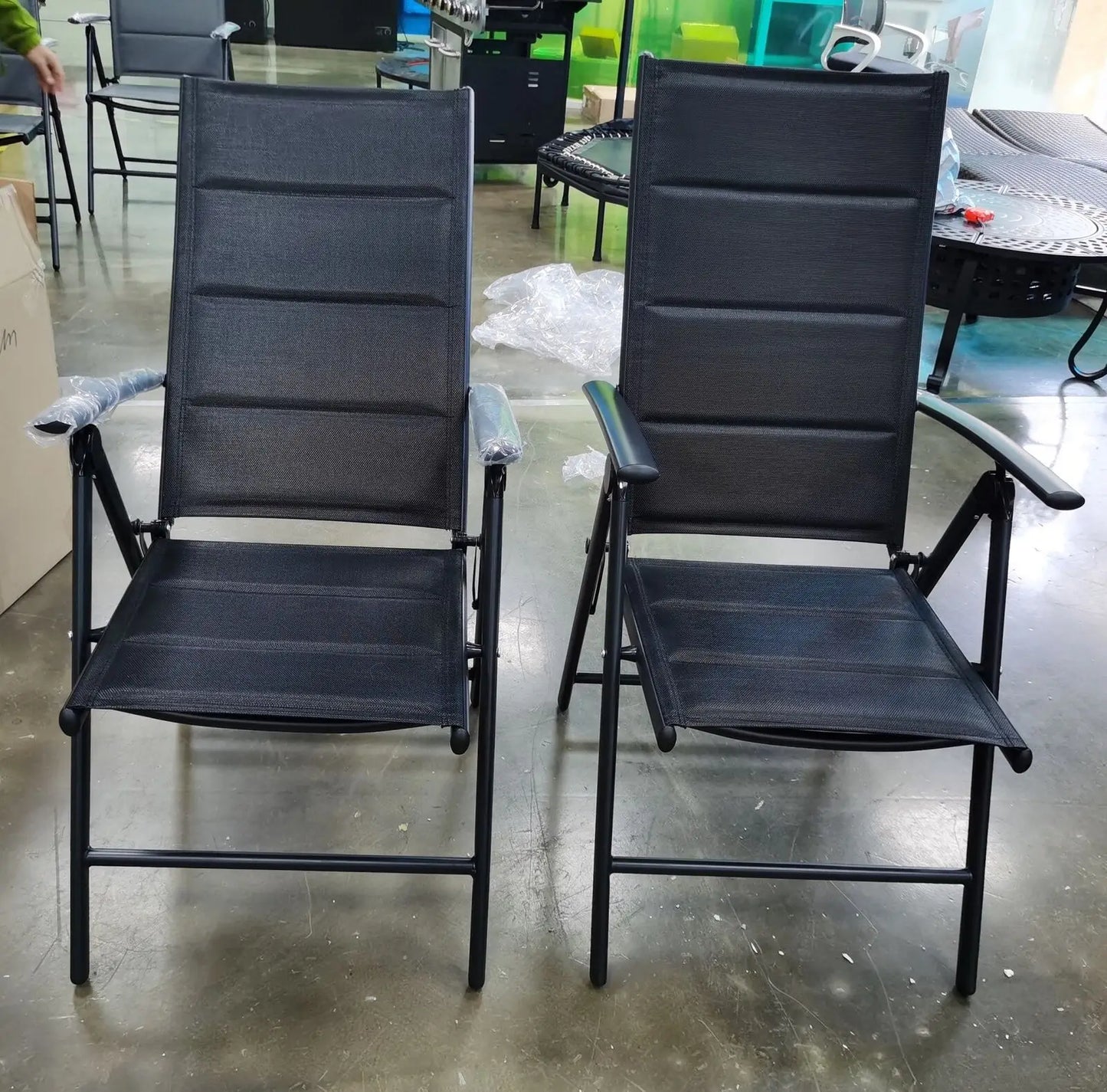 Aluminum Foldable Garden Chair, Lounge Backrest 7 Adjustable Settings, with Armrests, Weatherproof Outdoor Chairs Black,Gray