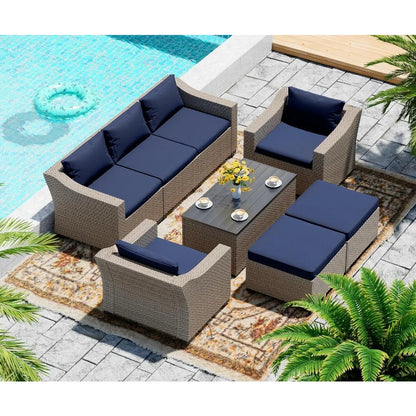 Outdoor Patio Furniture Set 8 Pieces, Rattan Outdoor Couch with Coffee Table, Comfortable Wicker Patio Furniture Sets for Yard,