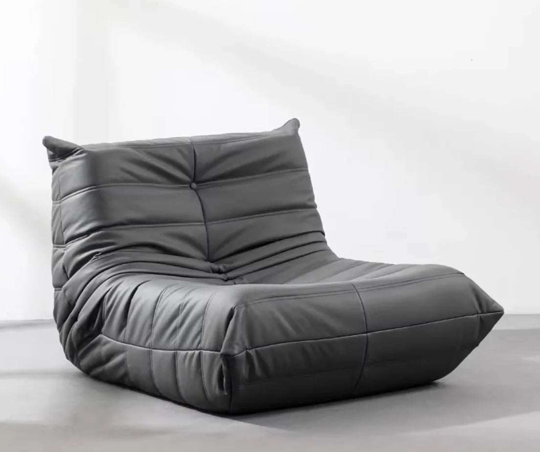 Leather lazy sofa Nordic single bedroom togo caterpillar balcony sofa chair casual leather art floor sofa