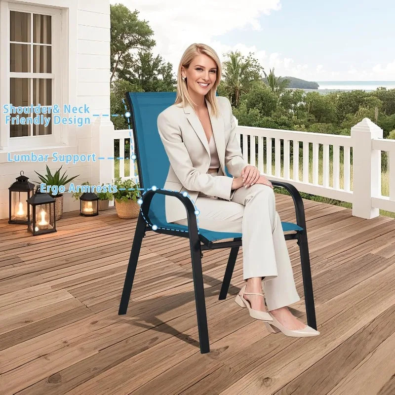 Stackable Patio Chairs Set of 4, Outdoor Dining Chairs, Outdoor Patio Dining Sets with Cooling Fabric, for Lawn, Porch, Pool, Ga