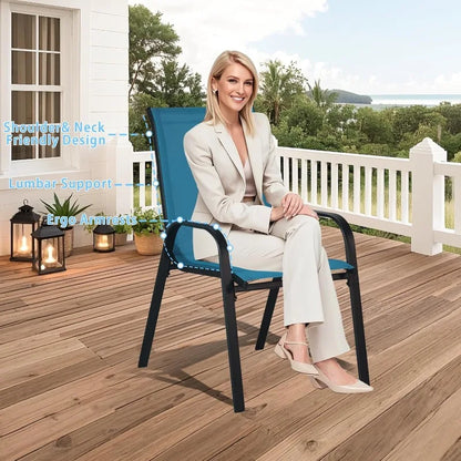 Stackable Patio Chairs Set of 4, Outdoor Dining Chairs, Outdoor Patio Dining Sets with Cooling Fabric, for Lawn, Porch, Pool, Ga