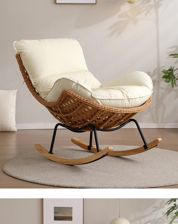 Modern Rocking Lounge Chair for Balcony Woven Rattan Lobster Chair Indoor Swing Seat Comfortable Single Sofa for Living Room
