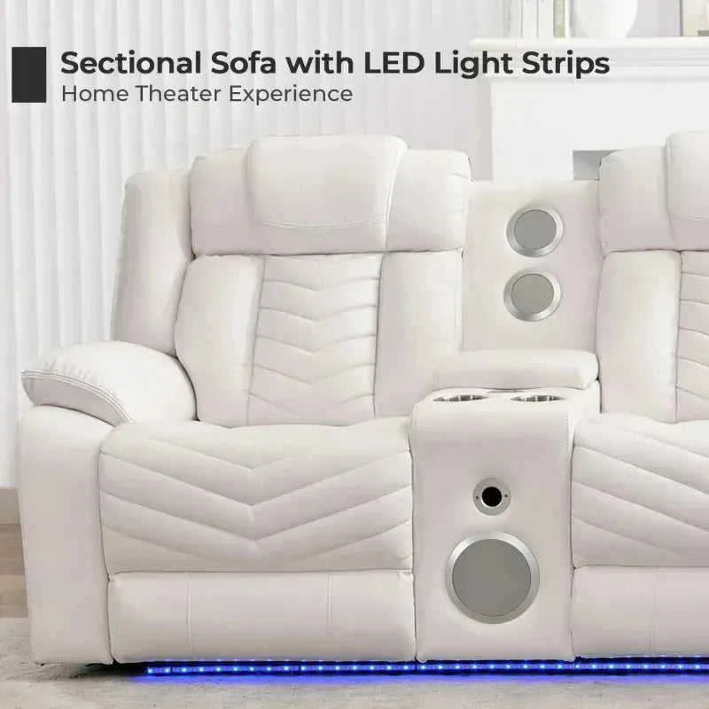 QAZ8-Power Recliner Sectional Sofa Couches with Bass Speakers Living Room.Leather Reclining Corner Sectionals Sofa Couch Sets wi