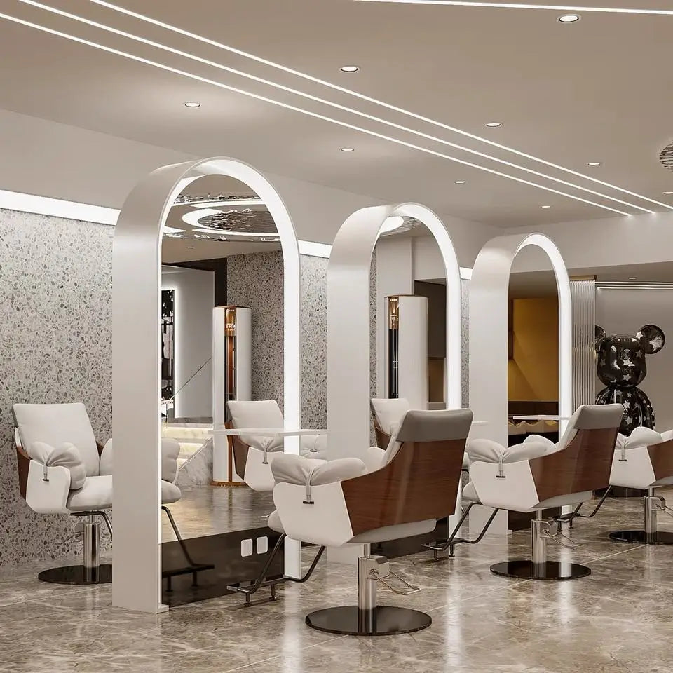 Modern LED Light Barbershop Salon Mirror Station Single Side Wood Luxury Salon Beauty Mirror Station