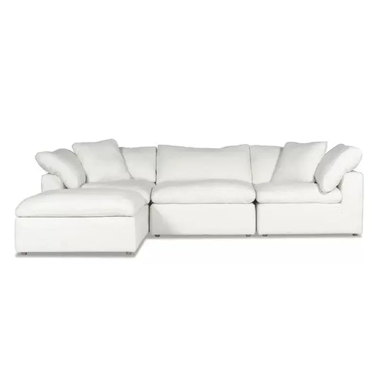 White cloud shaped sofa with L-shaped lounge chair, modern modular sofa with deep seat, suitable for living room, bedroom