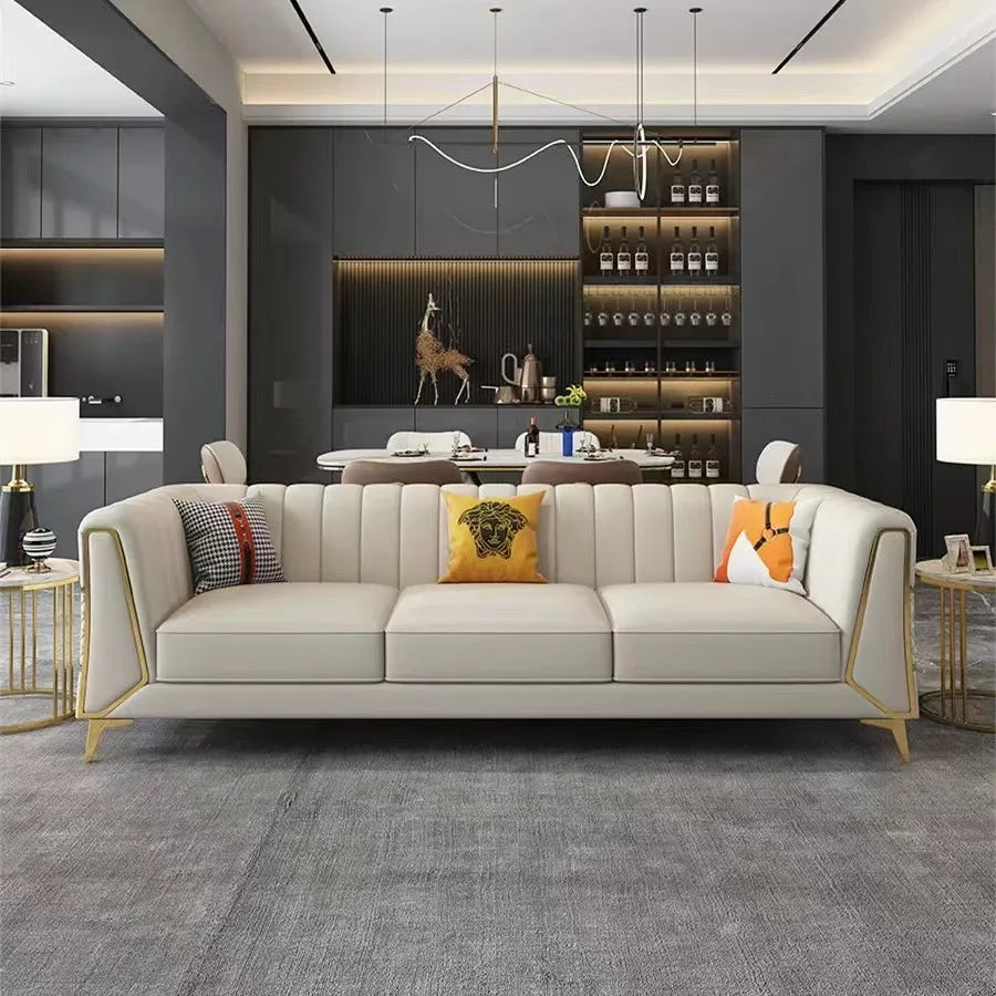 Italian-American small apartment living room three or four-person leather sofa luxury modern simple corner combination concubine