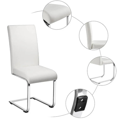 Set of 2 Chrome Metal Finish Side Chairs, Gray-Taupe Faux Leather Upholstery, Casual Dining Furniture