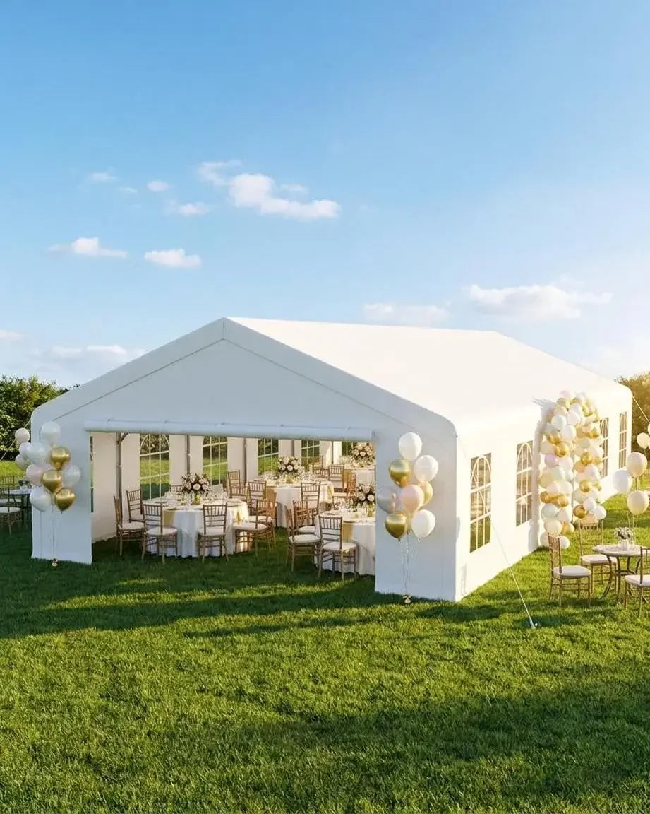 20x40 FT Outdoor Party Wedding Event Canopy Tent, Galvanized Steel Frame Shelter with Mesh Screen & Roll-Up Double Doors, Waterp