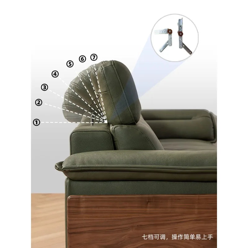 Furniture: leather sofa, living room, first layer yellow cowhide, vintage sofa, minimalist and light luxury, black walnut sofa