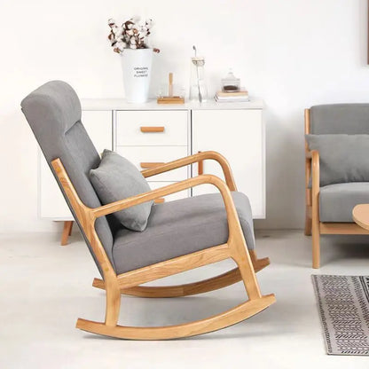 Wooden Rocking Chair Lounge Chair High Backrest Rocking Armchair Accent Chair with Lumber Pillow