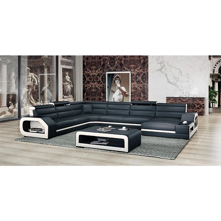 10set Living Room Dark Green Minimal Modern Leather Sofa Bed Luxury Sectional Leather Sofa in China