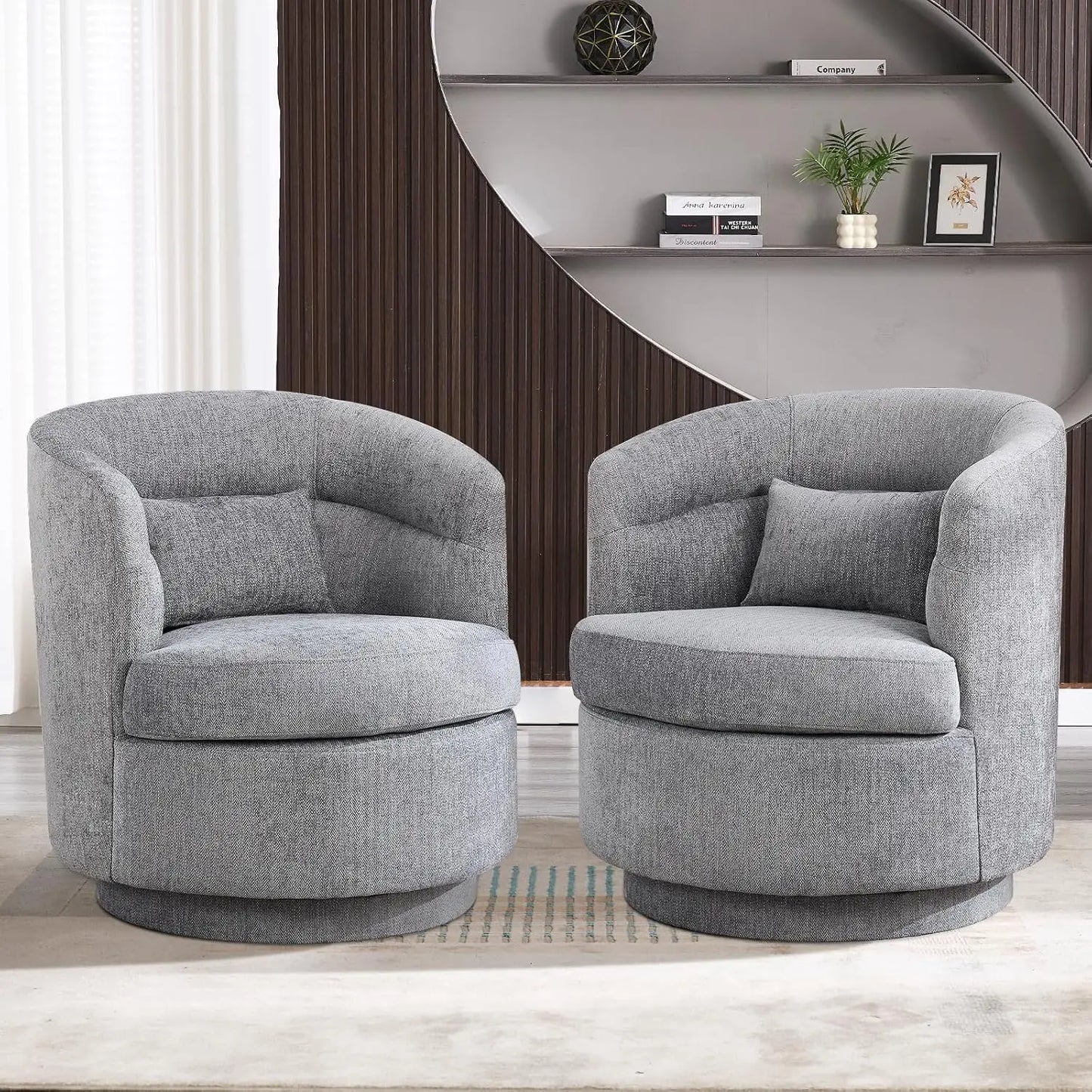 360° Swivel Barrel Chair Set 2 Comfy Upholstered Armchair with Pillow Living Room Bedroom Reading, Customized