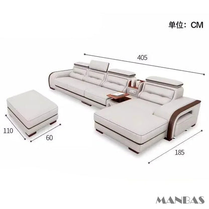 Genuine Leather Sofa With Bluetooth Speaker,USB And Adjustable Headrests - Nordic Italian Couch For Living Room Economically
