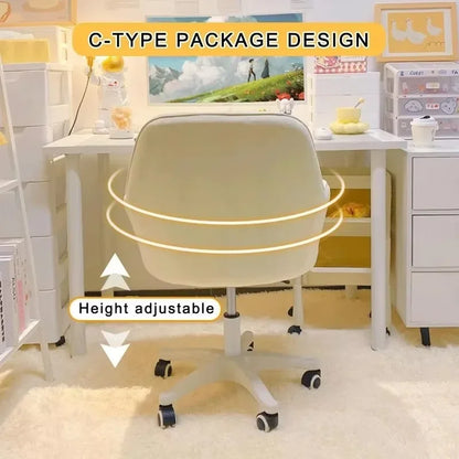 Velvet Upholstered Ergonomic Office Chair Height Adjustable Swivel Computer Armchair for Bedroom Home Use