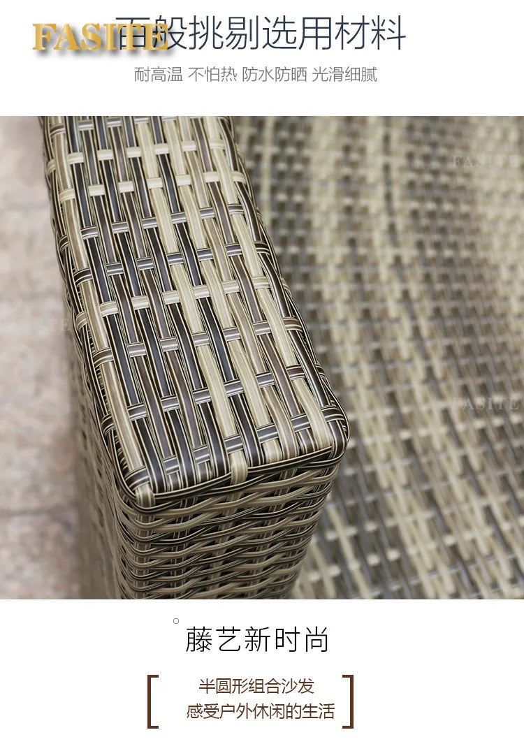 Outdoor round rattan sofa combination garden courtyard semi-circular rattan chair  hotel curved living room sofa