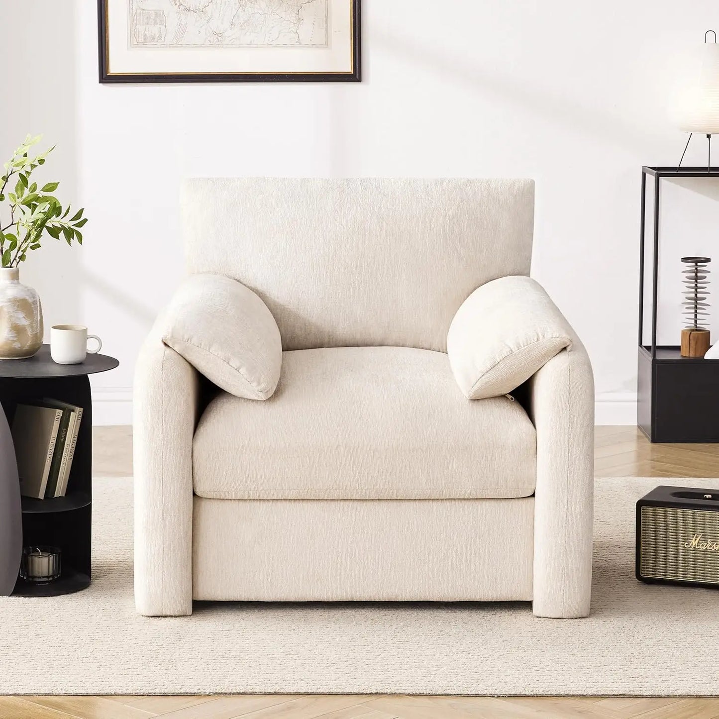 38.6" Wide Accent Chairs for Living Room & Bedroom Modern Lounge Chair, Upholstered Mid-Century Reading Chair,Beige