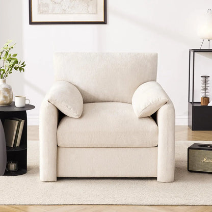 38.6" Wide Accent Chairs for Living Room & Bedroom Modern Lounge Chair, Upholstered Mid-Century Reading Chair,Beige
