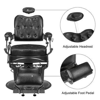 Vintage Heavy Duty Barber Chair Hydraulic Recline with Headrest 360° Rotatable Professional Salon Chair Supports up to 700lbs
