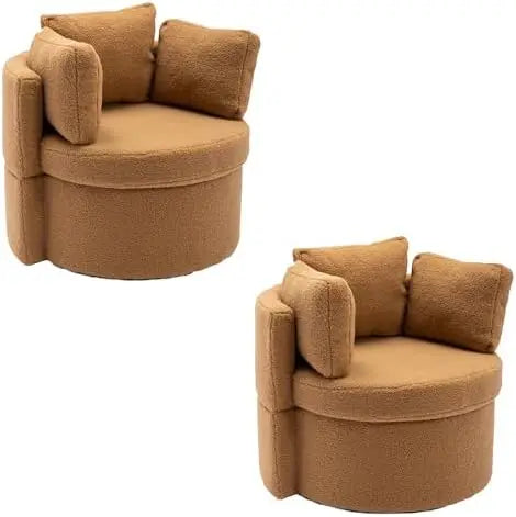 Hot Sales Hot Sales Modern Oversized Swivel Chair Boucle Sherpa Upholstered Barrel Armchair Wood Base White Accent Chair For Liv