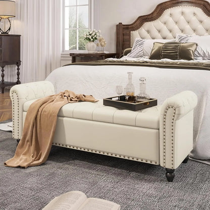 Modern 55" Faux Leather Storage Bench for Bedroom - End of Bed Bench with Lift-up Seat, Multi-Functional Footboard & Window Seat