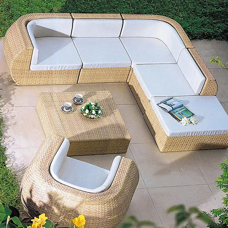 Budget-friendly Outdoor Rattan Woven Sofa, Outdoor Garden, Villa, Courtyard Balcony, Casual Corner Sofa, Coffee Table