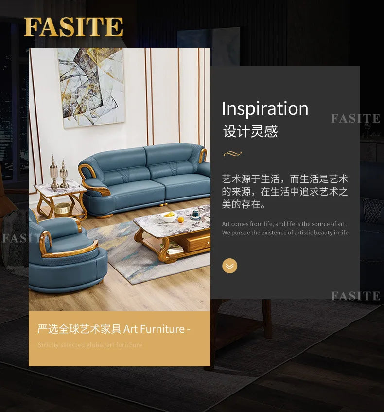 New Chinese ebony leather sofa modern simple living room large first layer yellow cowhide new solid wood combination