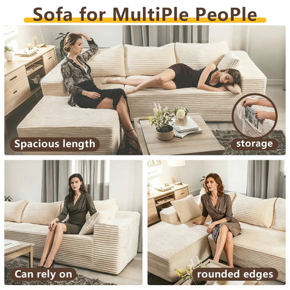 Relax in Comfort  Cloud-Like Corduroy Sectional Sofa with Chaise and Built-In Storage