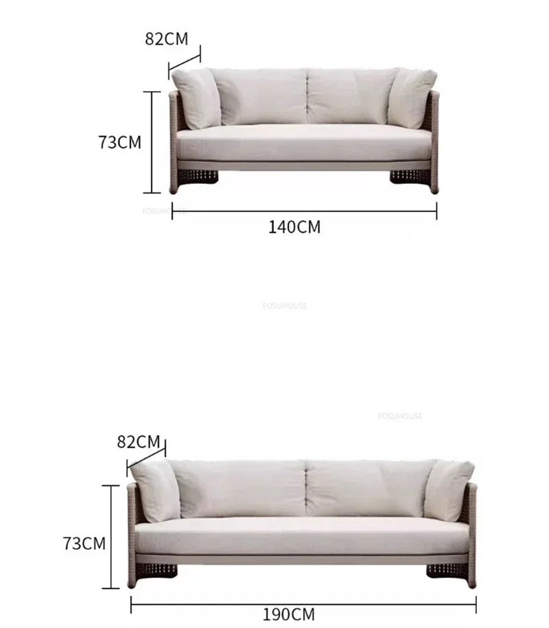 Luxury Rattan Outdoor Sofas Retro Garden Furniture Leisure Home Balcony Patio Set Nordic Rainproof and Sunproof Rope Sofa Chair