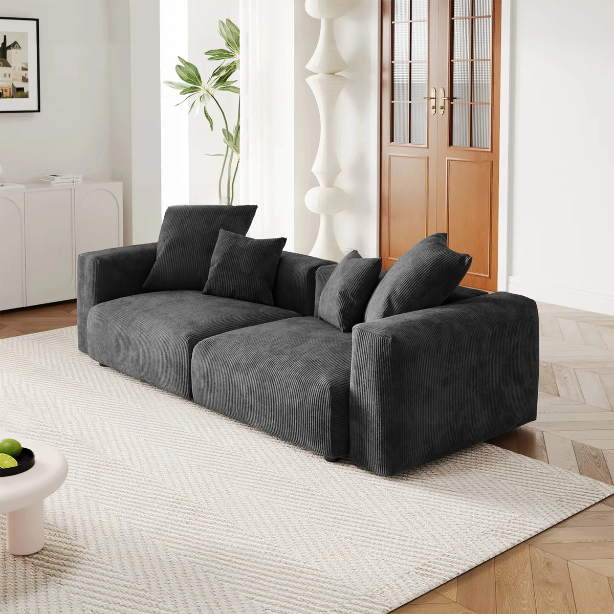 For American Vacuum Compression Black Modular Combination Sofa Sofa Large Corduroy Fabric Sofa Set
