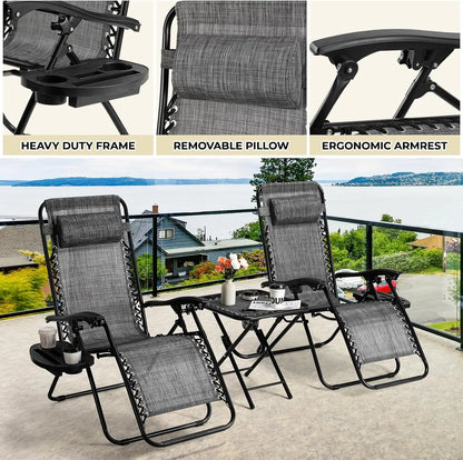 Homfa Garden Sun Lounger Set with Table Folding Adjustable Zero Gravity Recliner Chair Seat Indoor/Outdoor