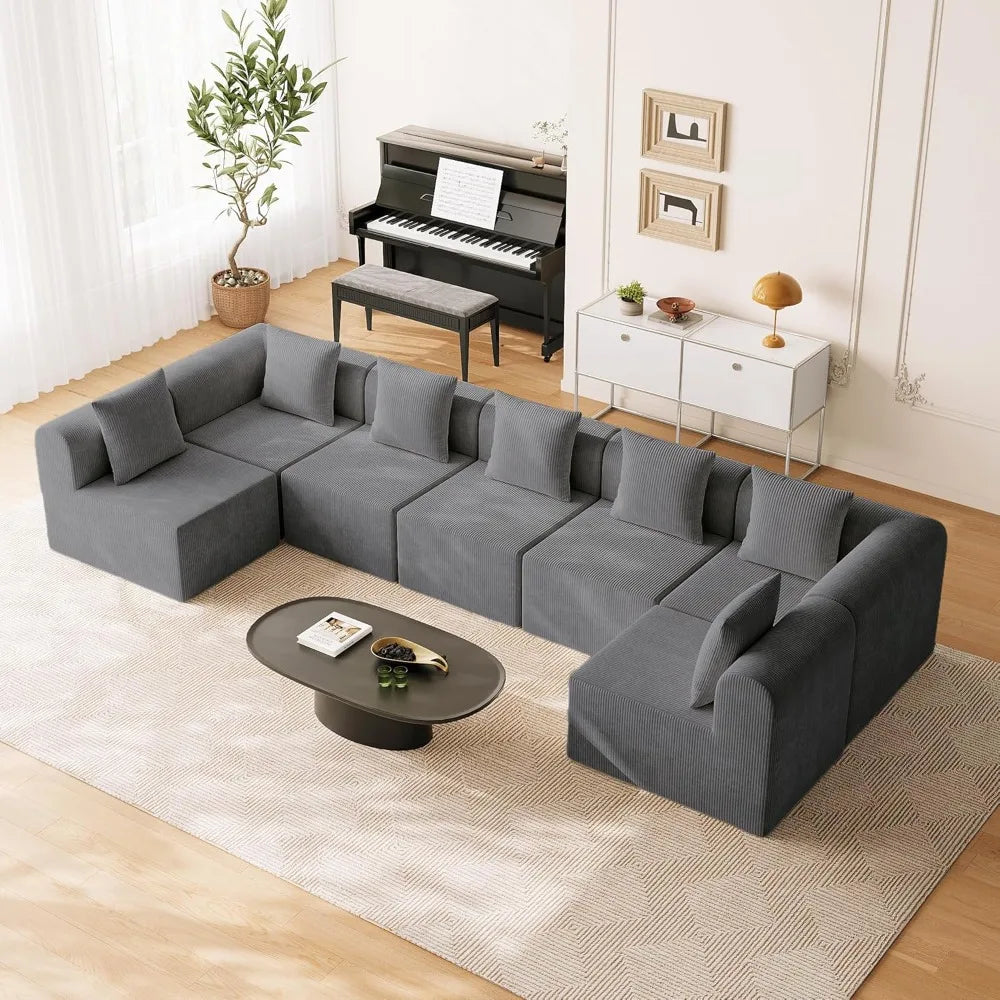 Modular Sectional Sofa for Living Room 160" Cloud Couch Down Filled U Shaped Couch with Ottoman Modern 6 Seater Convertible Sofa