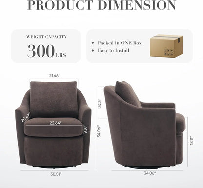 Swivel Accent Chair, Living Room Chair Upholstered 360° Swivel Chair Modern Reading Armchair for Bedroom/Office/Nursery,