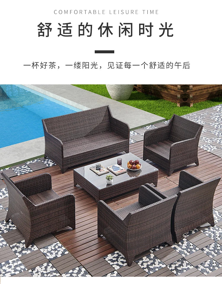 Outdoor Combination Garden Sofas Modern Courtyard Nordic Villa Garden Sofas Open-air Plastic Rattan Furniture Sofá Jardín MHHYSF