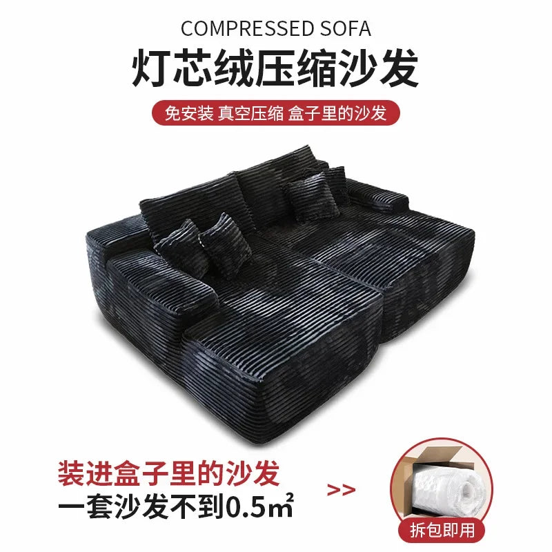 Compression sofa, simple wind sponge filling, soft large seat deep in the living room, corduroy surface, lazy recliner