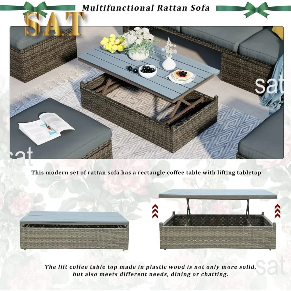 y 5-Piece Patio Furniture Sets with Adustable Backrest, Ottomans and Lift Top Coffee Table, All Weather Waterproof Wicker