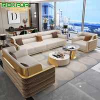 High-end combination sofa set Luxury gold stainless steel back Modern fabric Chesterfield 1 2 3 4-seat sofa Villa leisure
