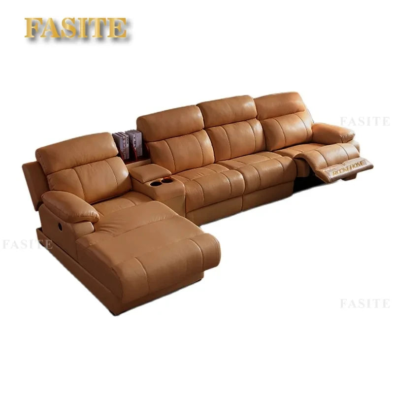 Nordic Tech Smart Electric Reclining Sofa Set Functional Genuine Leather Sofa Cama L Shape Sectional Couch