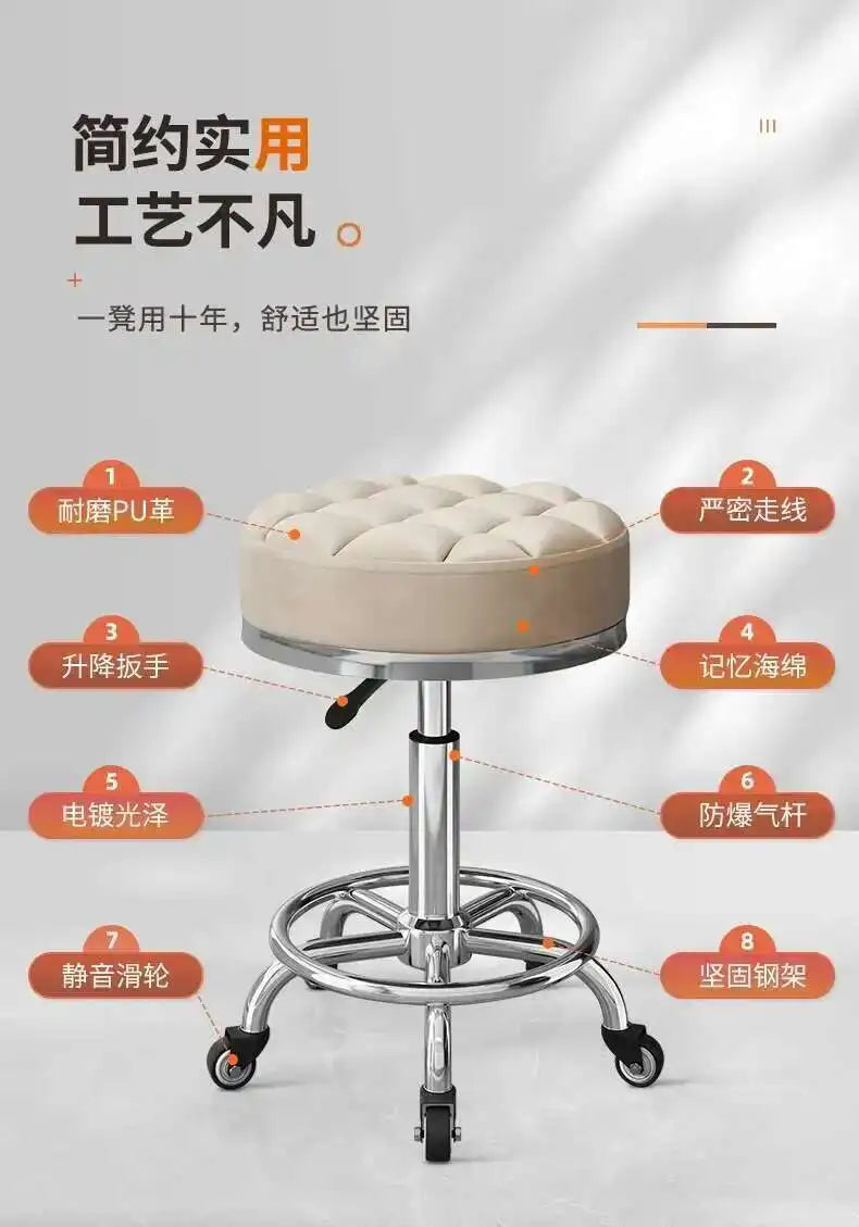 Barber Nail Salon Chair Swivel Wheels Rotating Salon Hair Stylist Barbershop Equipment Furniture Professional Rolling Silla