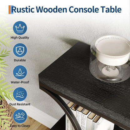 39" Narrow Console Tables for Entryway, Industrial 3-Tier Sofa Table with Metal Frame and Storage Shelves for Living Room,Foyer