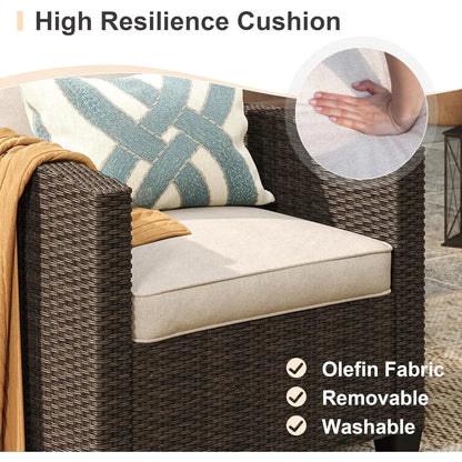 3-Piece Outdoor Wicker Furniture Set with Two Chairs and Metal Side Table for Patio Conversations