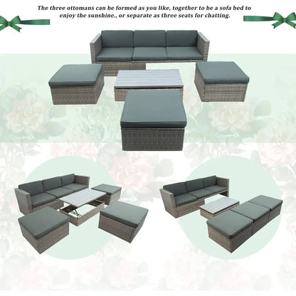 y 5-Piece Patio Furniture Sets with Adustable Backrest, Ottomans and Lift Top Coffee Table, All Weather Waterproof Wicker