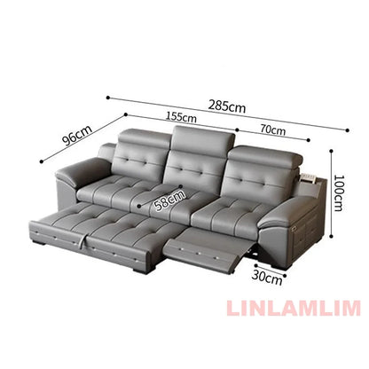 Electric Reclining Sectional Sofa Bed with Cup Holder & Adjustable Headrests – Italian Genuine Leather Convertible Sleeper Couch