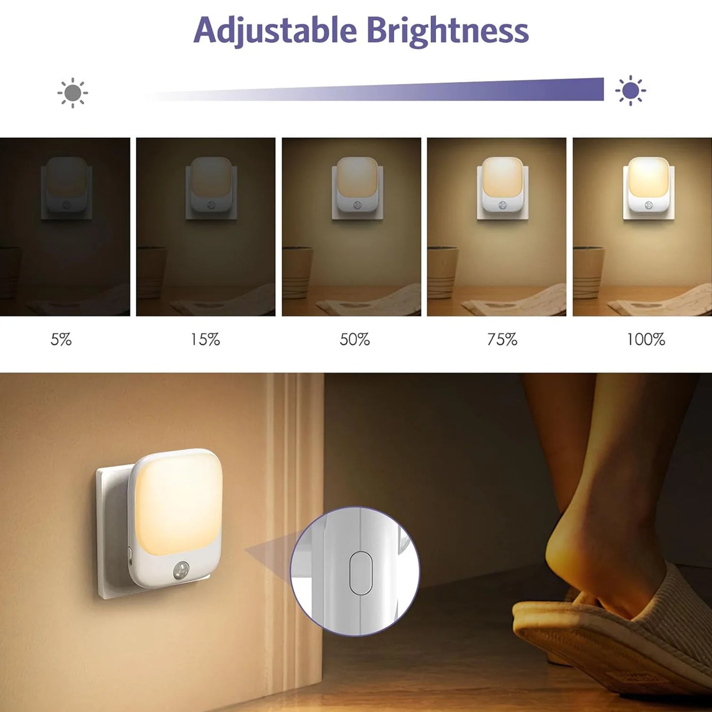 1pc/2pcs EU Plug in LED Motion Sensor Night Lights for Kids Bedroom Auto Dusk to Dawn Sensor Dimmable Wireless Cabinet Lamp