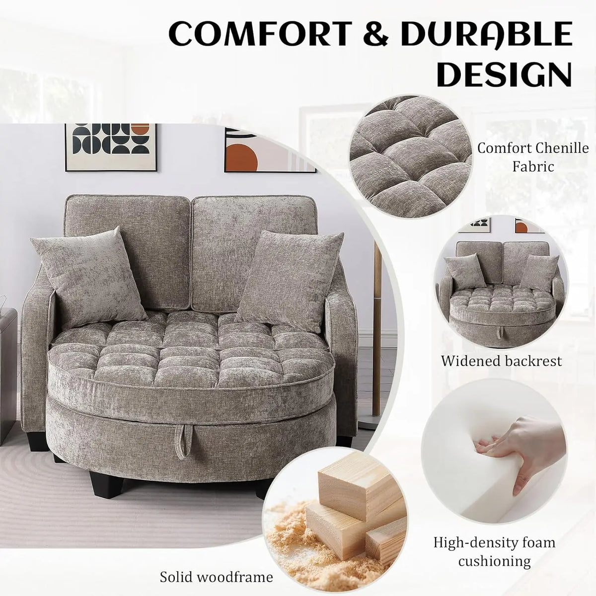 Oversized Curved Chaise Lounge Chair Indoor with Ottoman, 54.8