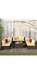 utdoor Rattan Conversation with Coffee Table for Garden Balcony Backyard Poolside (Grey Cushion)