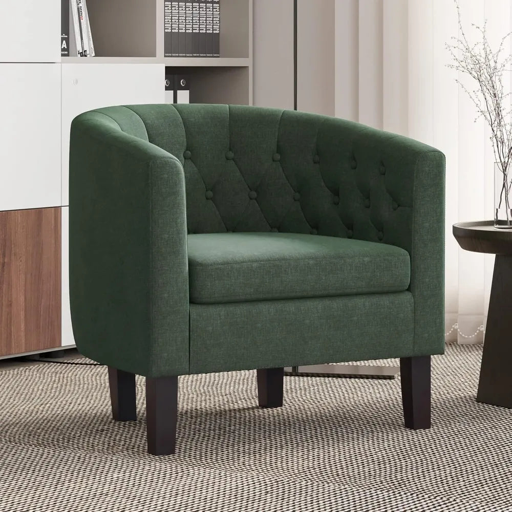 Green Accent Chairs for Living Room, Elegant Arm Chair Upholstered Tufted Barrel Chair Club Chair for Bedroom