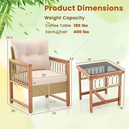 Popular Choice  3 PCS Patio Furniture Set Outdoor PE Wicker Conversation Bistro Set