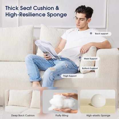 Corduroy L-Shape Sectional Sofa with Chaise Lounge, Beige